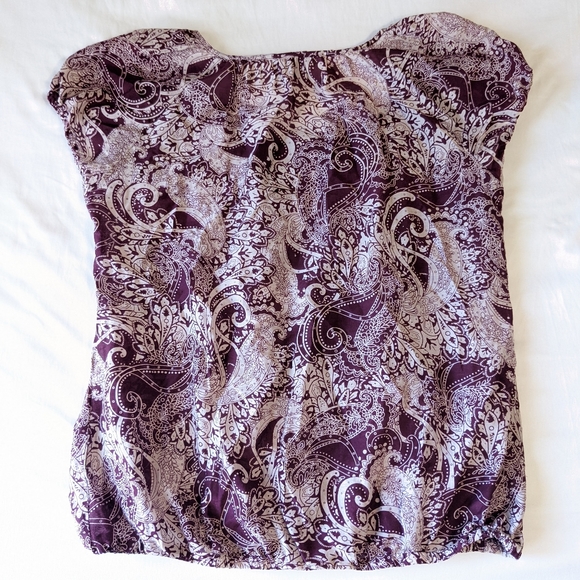 Banana Republic Silk Blend Blouse Paisley Print Elastic Hem Small - Picture 3 of 9